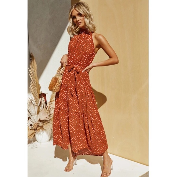 (Last 1)Maxi dress,Polka dot, ruffle, high collar - Picture 10 of 10